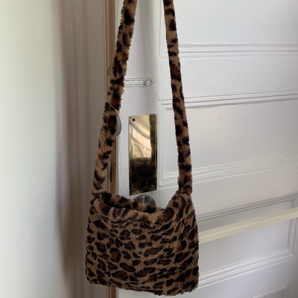 Shein Leopard Print Fuzzy Crossbody Bag.